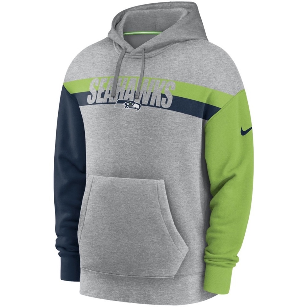 Nike Seahawks Gray, Navy & Lime Green Pullover Hoodie